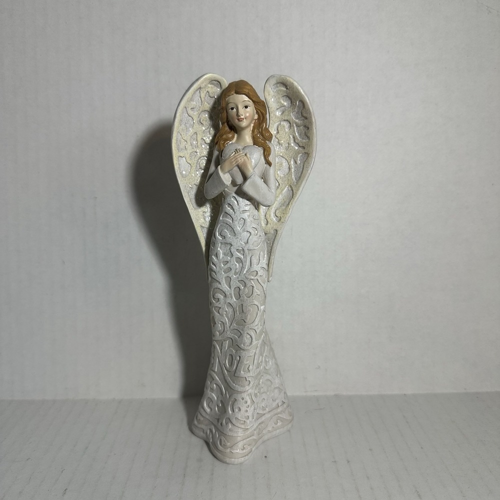 Dicksons Angel with Resin Heart Noel 7" Christmas‎ Figurine White Glitter Fit